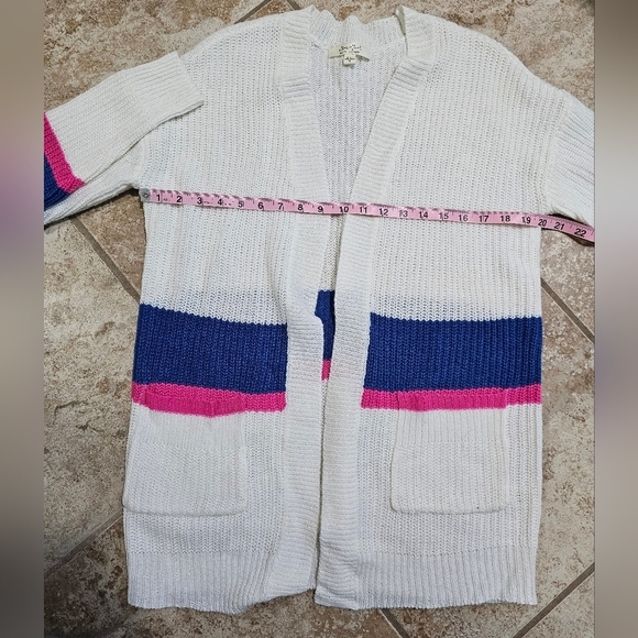 Ultra Flirt White Oversized Open Cardigan Blue Pink Bold Stripe Y2K Preppy M VTG - Picture 7 of 8